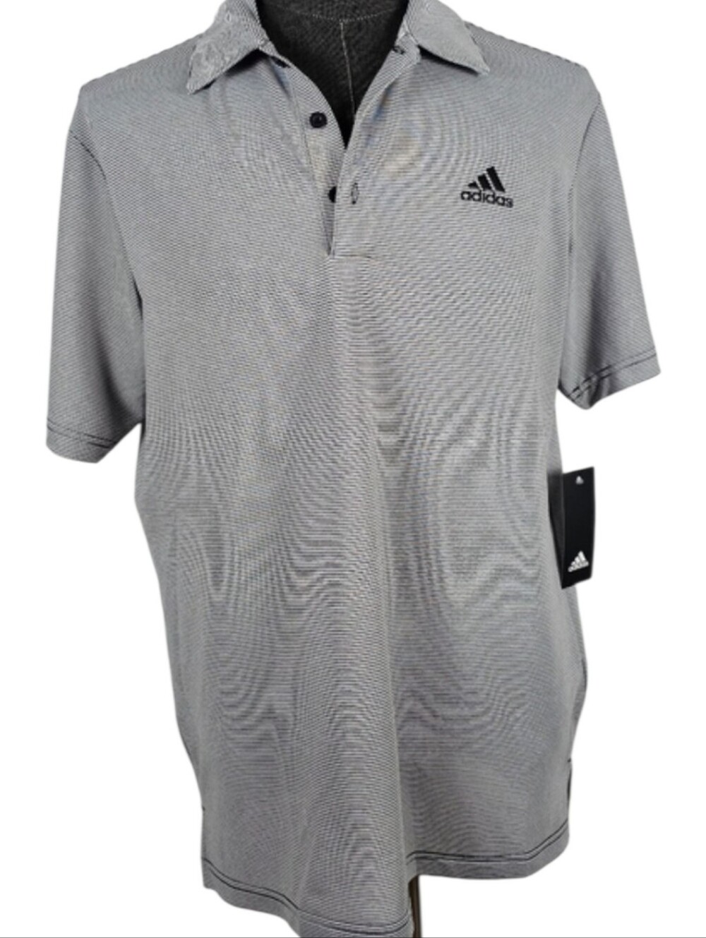 Adidas Men's New Black & White Stripe Poly Blend Golf Polo Sport Casual Size M